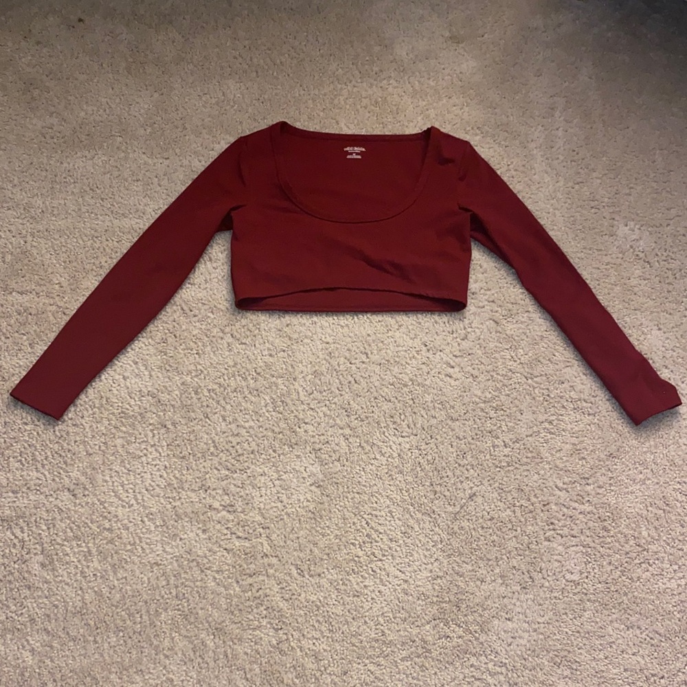 Wild Fable Burgundy Long Sleeve Crop Top